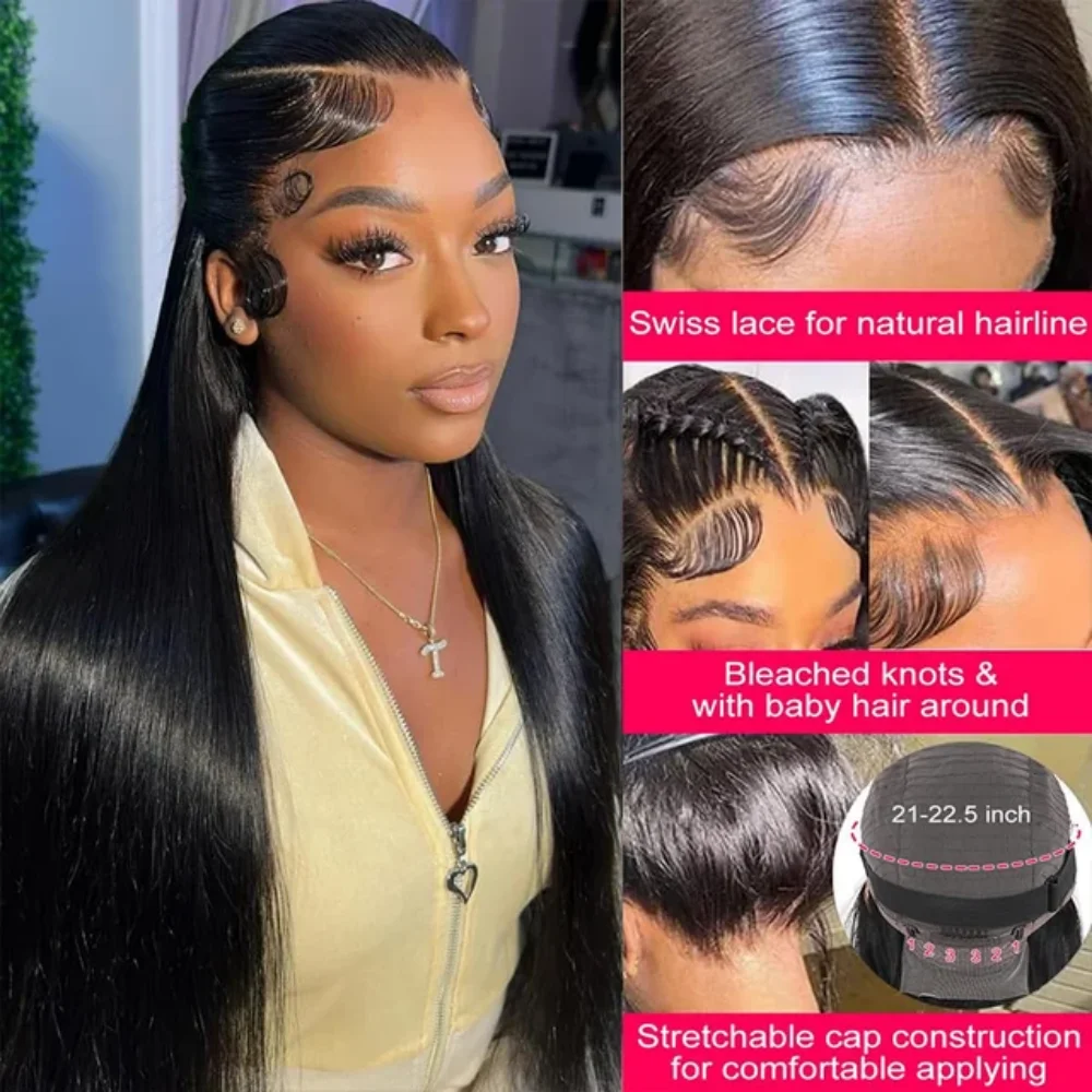 30 40 Polegada 250 densidade osso em linha reta 13x6 hd peruca frontal do laço 13x4 frente do laço transparente pré arrancado 100% cabelo humano para mulher