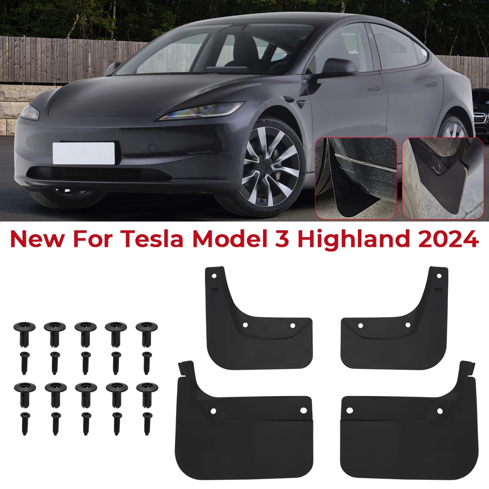 For Tesla Model 3 Highland 2024 Mud Guard Flaps Car Mudguard No Drilling Front Rear Wheel Fenders Protector Model 3 Accessories