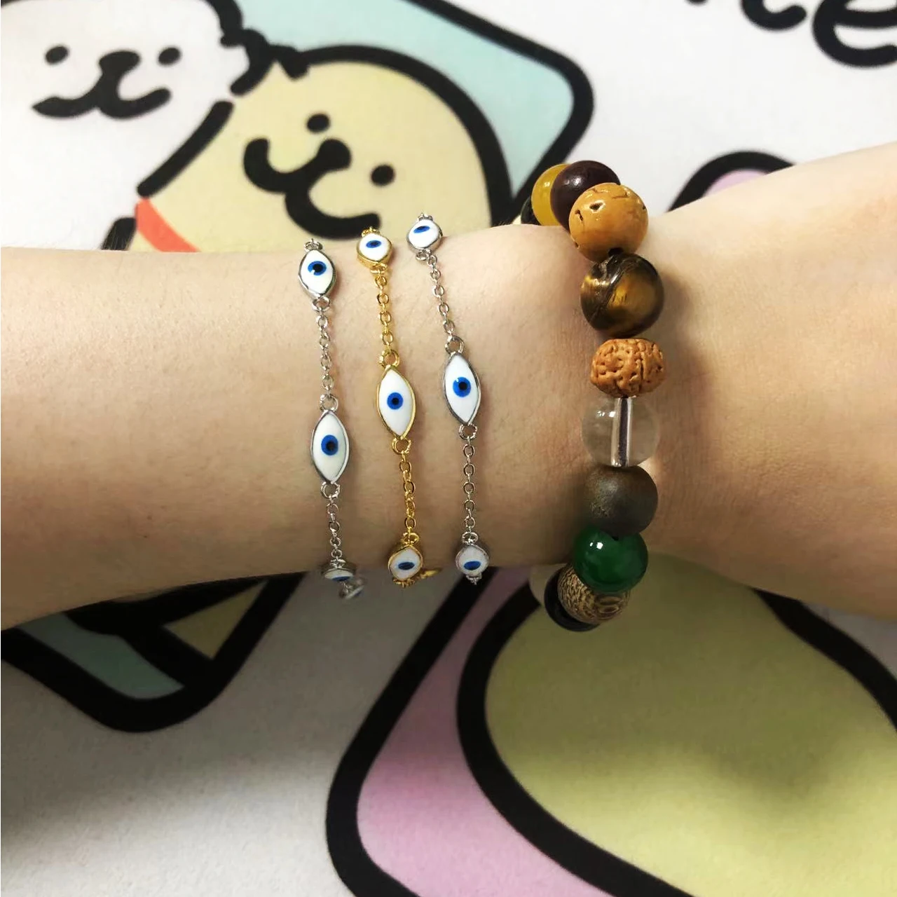 2024 Promotion Hot Sale Women Copper Enamel Evil Eye Link Chain Color Fashion Cheap Drop Shipping Jewelry High Quality Bracelet