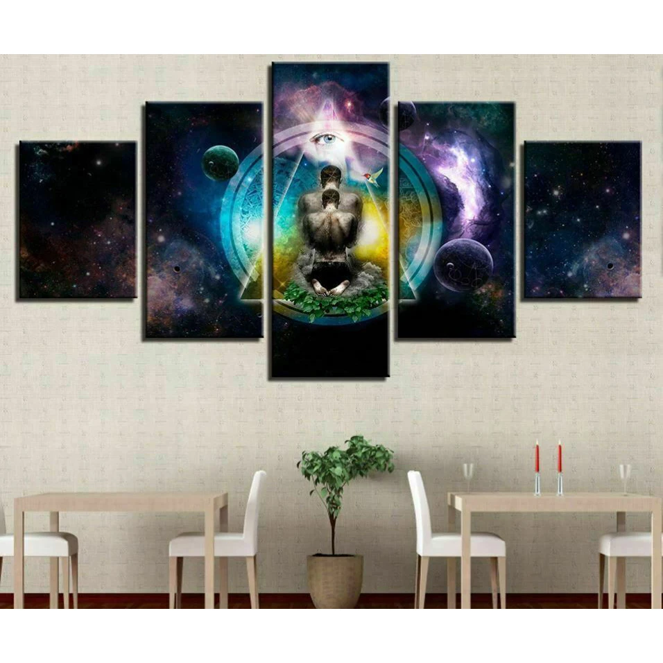 Unframed 5Pcs Psychedelic Meditating Monk Tree Canvas HD Prints Posters Wall Art Picture Paintings for Living Room Home Decor