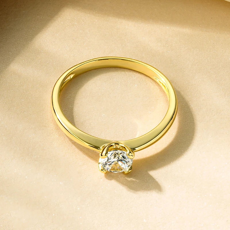 Rrjzz Runder Solitär-Moissanit-Diamant-Verlobungsring in Silber- und Goldfarbe, Zeitlose Eheringe für Frauen, Leichterer Schmuck – Detail 4