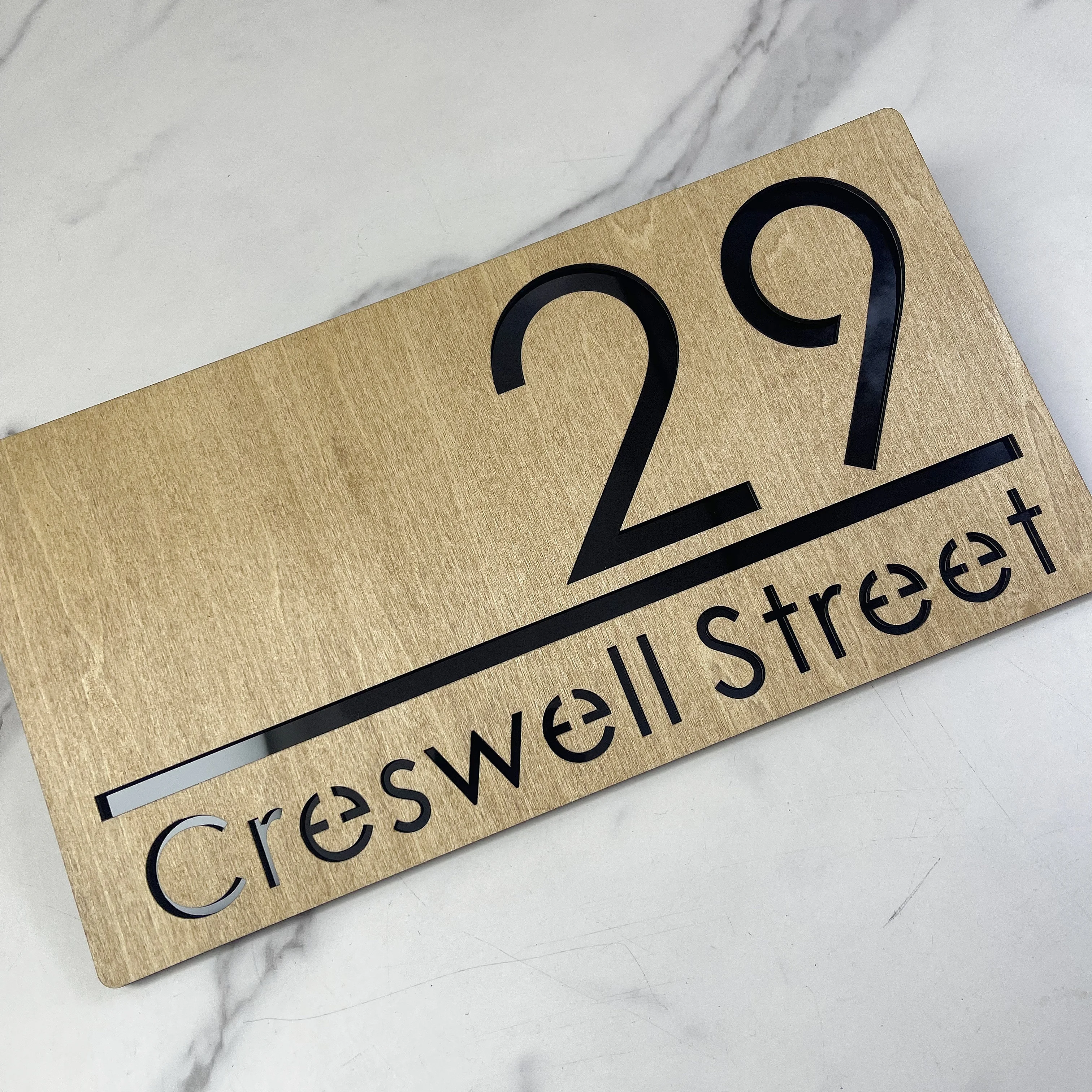 

Personalized Wooden House Number Sign Custom Address Plaque Modern 3D Acrylic Numbers Street Name Door Plate Outdoor Home Decor
