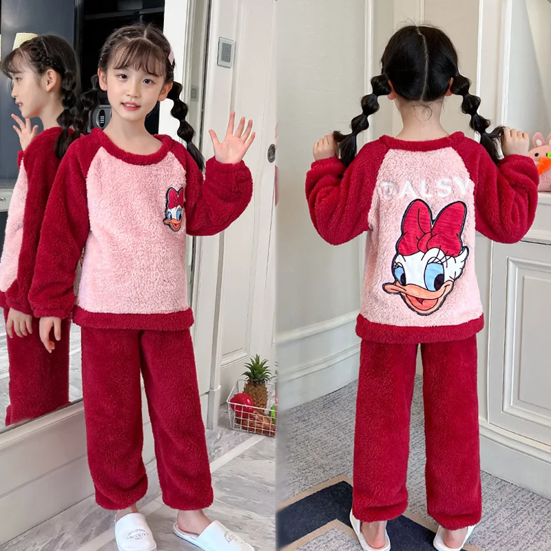 Disney Snow White Winter New Children's Crew Neck Cartoon Anime Girls Plush Cute Pajama Set