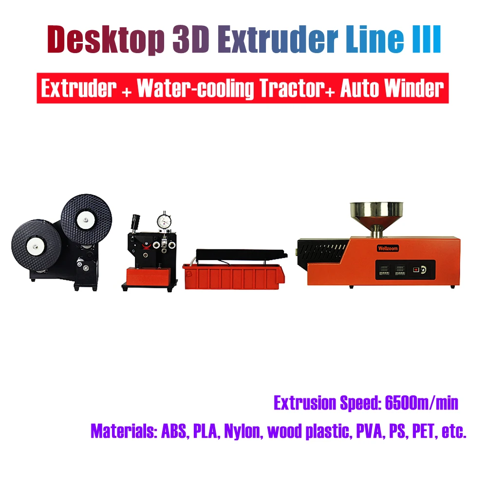 Wellzoom New Models Extruder Line III Full Set Extruder + Water-cooling Tractor+ Auto Winder / For Lab Use / Family Factory