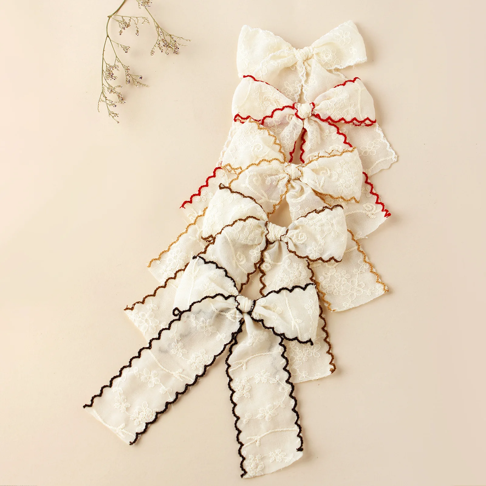 5Pcs Summer New Children's Hair Clip Beige Bow Lace Girl Sweet Hair Barrettes Girl's Back Hairpin Daily Casual Hair Accessories