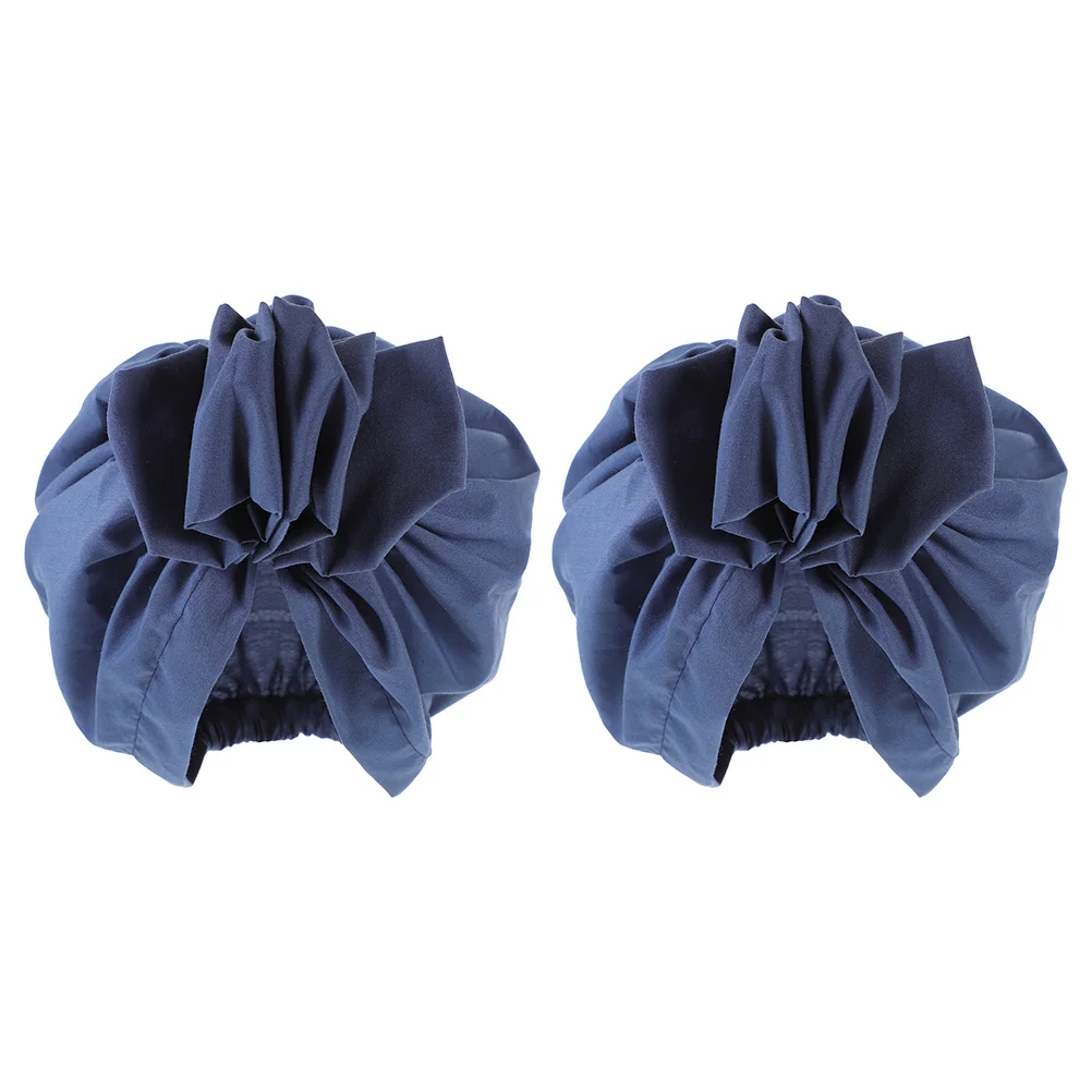 

2Pcs Women Women Hair Accessories Hat Retro Headscarf Polyester Flower Bonnet Elastic Hair Accessories Ladies Cap
