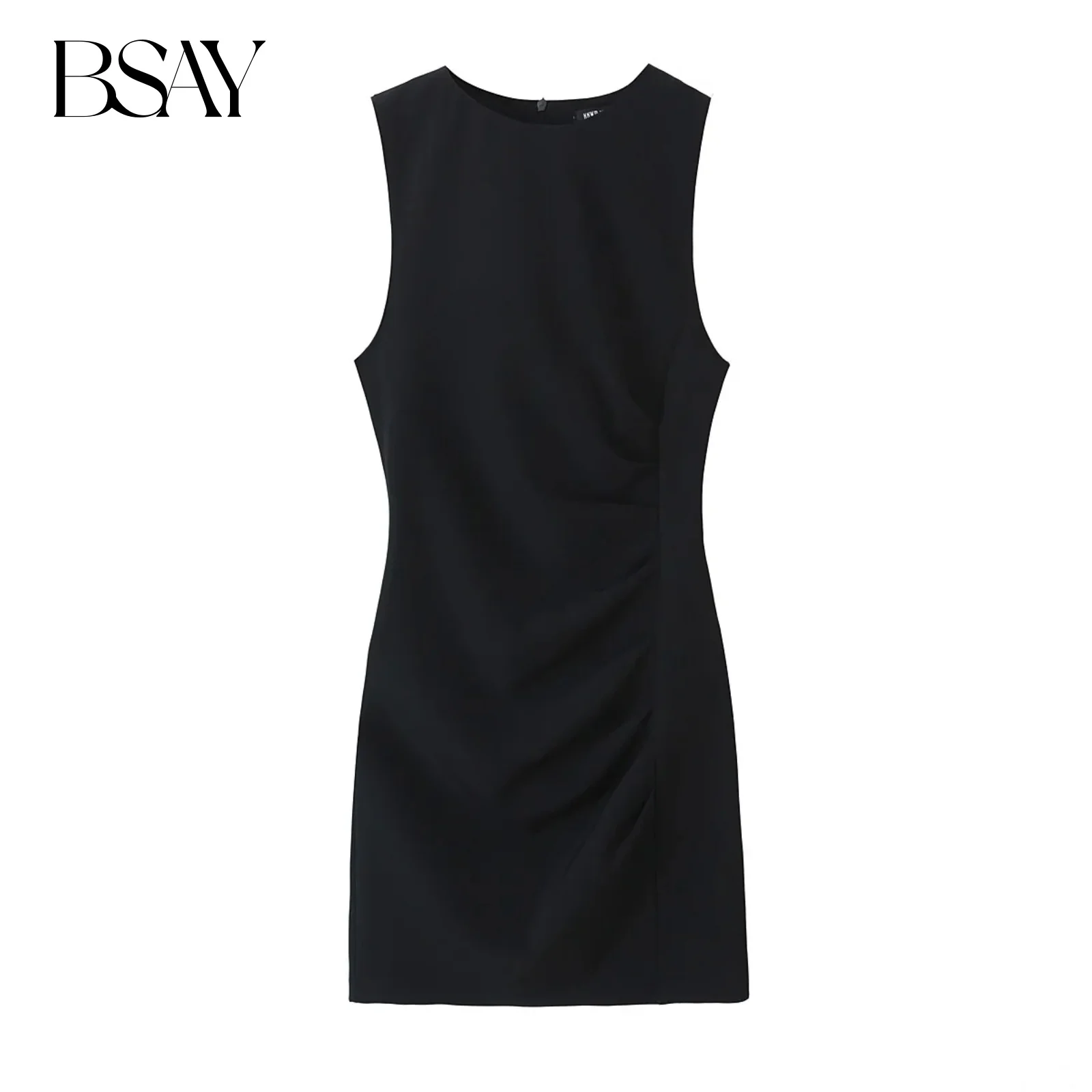 BSAY Donna Moda Estate Nuova Zip posteriore O-Collo Piega Gilet Corto sexi abito da notte hot Chic Donna Bianca senza maniche da sera