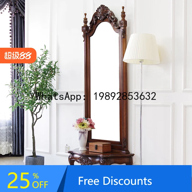 

HXL American Style Dressing Mirror European French Style Home Entry Solid Wood Full Body Floor Mirror