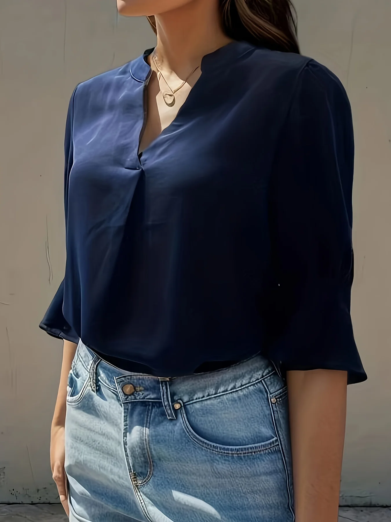 Women Fashion Solid Color Blouses Shirts Casual V Neck Half Sleeve Tops Ladies Elegant Office Tops Summer