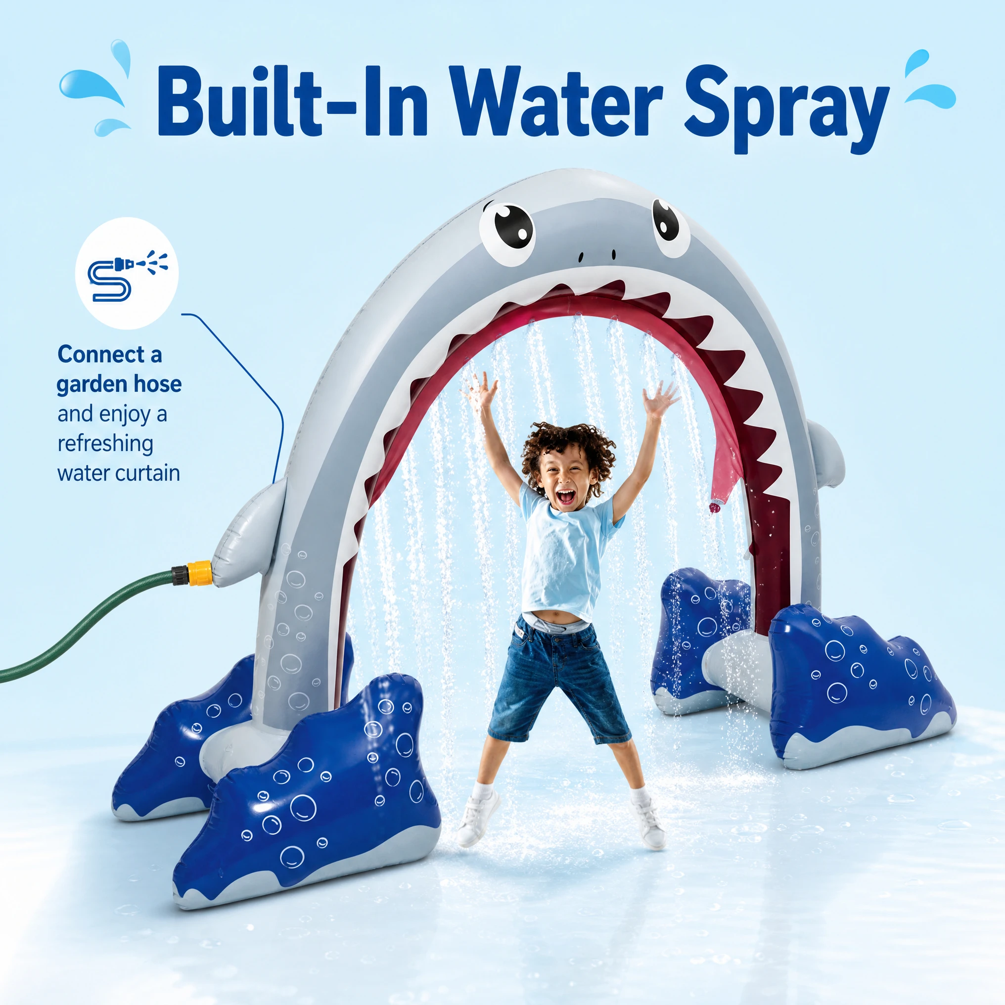 Summer Inflatable Shark Arch Sprinkler Toy Children Outdoor Garden Yard Water Game Accessory Easy Setup Party Water Decorations