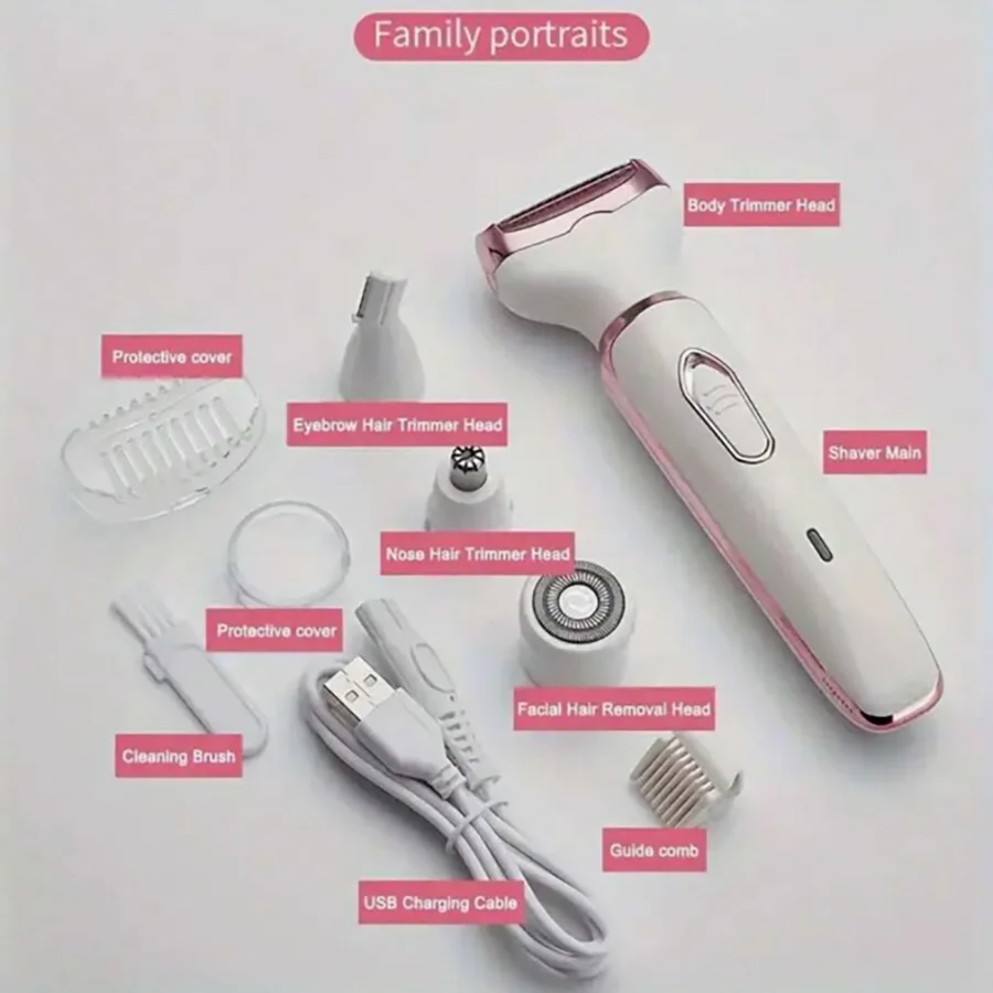 Ladies' electric shaver, 4-in-1 rechargeable beauty set, ladies' facial, nose, leg and underarm shavers, painless dry and wet sh image 5