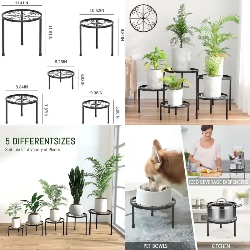 Multifunctional 5 Piece Metal Plant Frame Rust Proof Iron Flower Pot Stand Holder Garden Decor Support Rack for Indoor