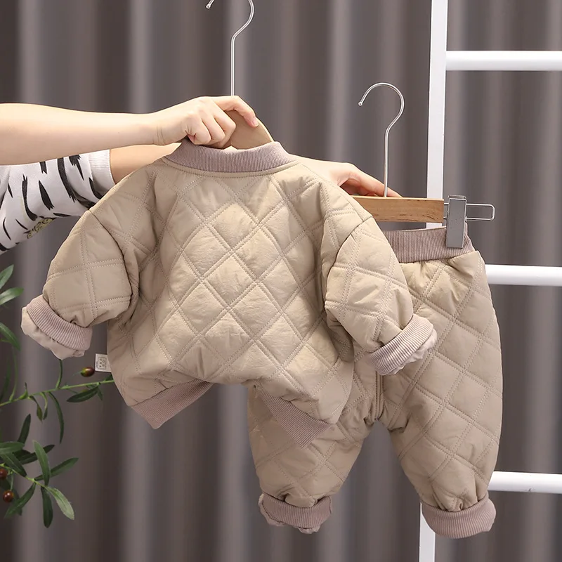 1 2 3 4 Jahre Herbst Winter Baby Jungen Bekleidungssets Kinder Baumwoll-Gefütterte Jacke mit Reißverschluss + Hose 2-teilige Outfits Kinder Trainingsanzüge – Detail 7