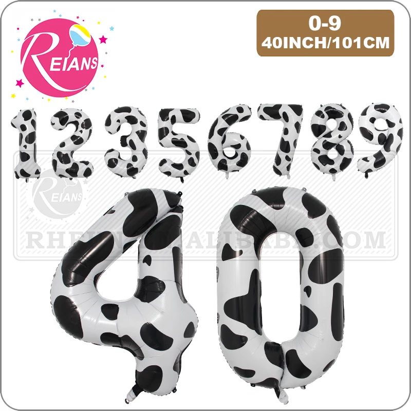 40 Inch Cow Print Number Balloon 0-9 White Black Cowgirl Theme Kids baby shower Birthday Farm Animal Theme Party Decor Supplies