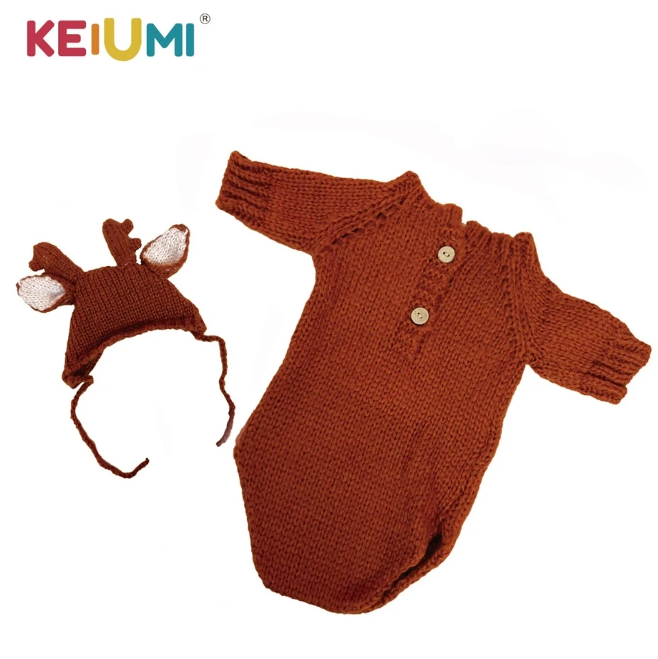 Elliumi-Barboteuse et chapeau de dessin animé pour bébé, vêtements en laine marron, accessoires de beurre Reborn, 22 "-23"