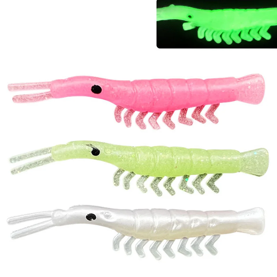 

50Pcs Luminous Shrimp Fishing Bait Soft Lure Worms Glow Shrimps Fishing Lures for Bass Crappie Fishing Lures