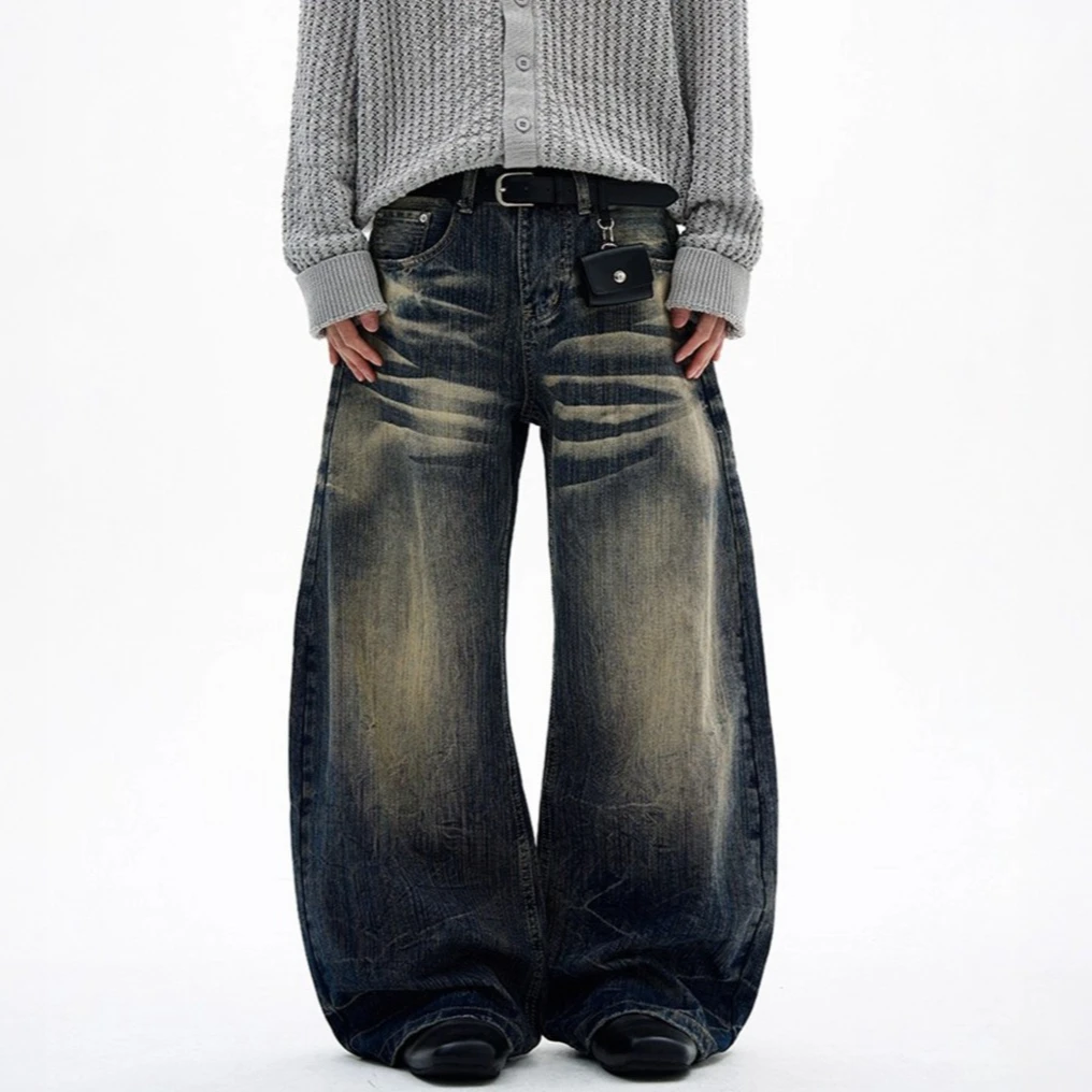 ضوء غسل جينز رجالي غير رسمي متعدد الاستخدامات مستقيم الساق فضفاضة تناسب واسعة الساق سراويل تقليدية لجميع المواسم الذكور السراويل العصرية #1