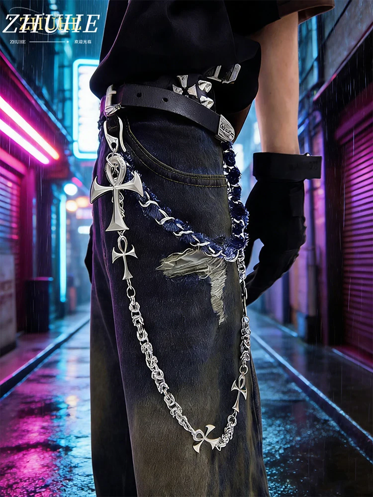 

Модная медная цепочка на талию с двойным слоем для мужчин и женщин, готическая цепочка с крестом, аксессуар в стиле панк-рок