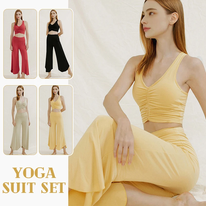

Gym Yoga Fitness Women Sexy Fashion Two Piece Yoga Set Slim Elastic Sports Bra+High Waist Loose Pant Breathable Soft Yoga Set