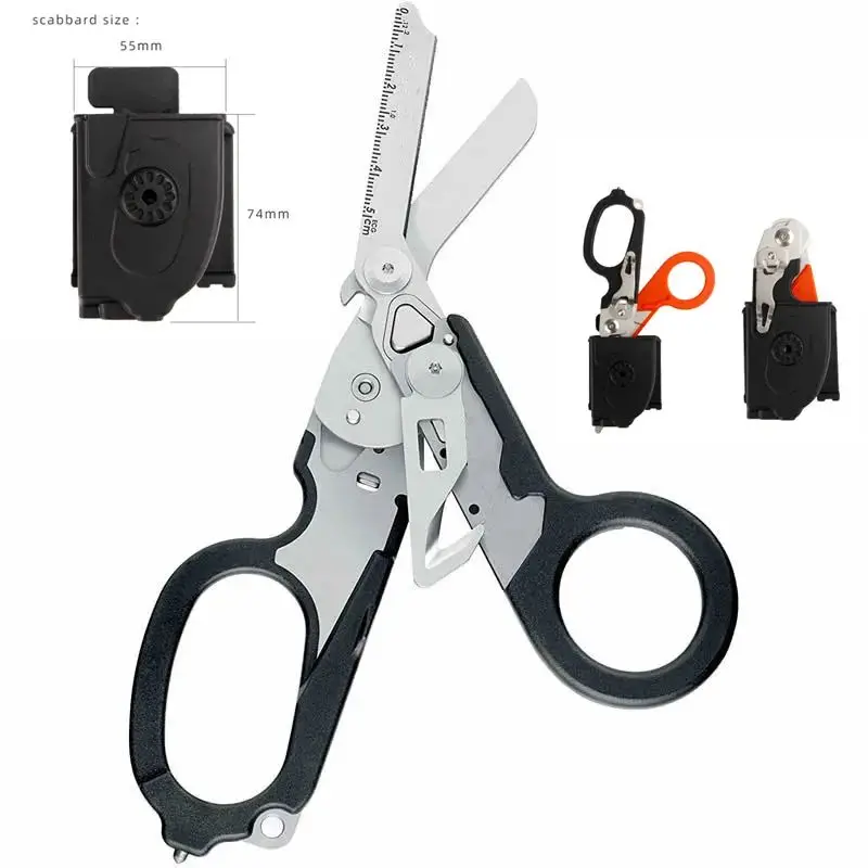 Multifunction Portable Emergency Shears with Lock Latch Tactical Folding Scissors Outdoor Survival Tool