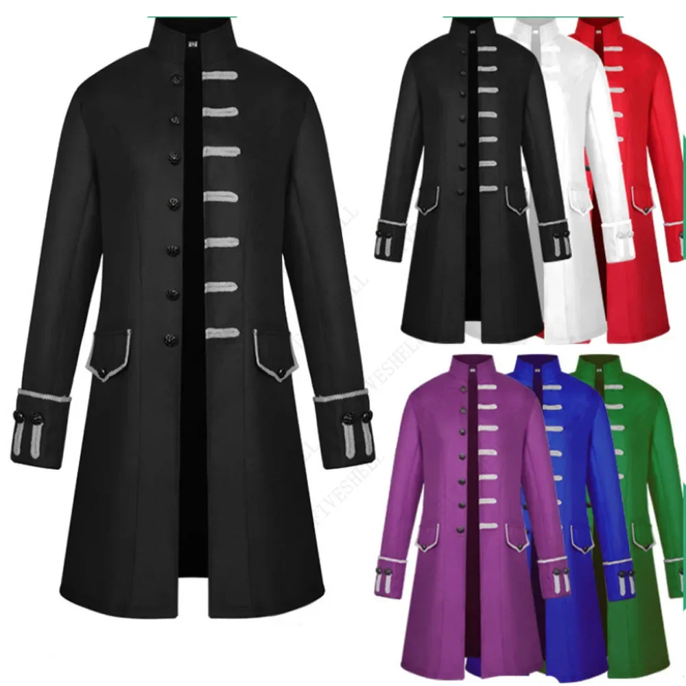 2025 Medieval Costume Unisex Solid Color Vintage Jacket Larp Viking Victorian Edwardian Tailcoat Cosplay Noble Man Tuxedo 4XL