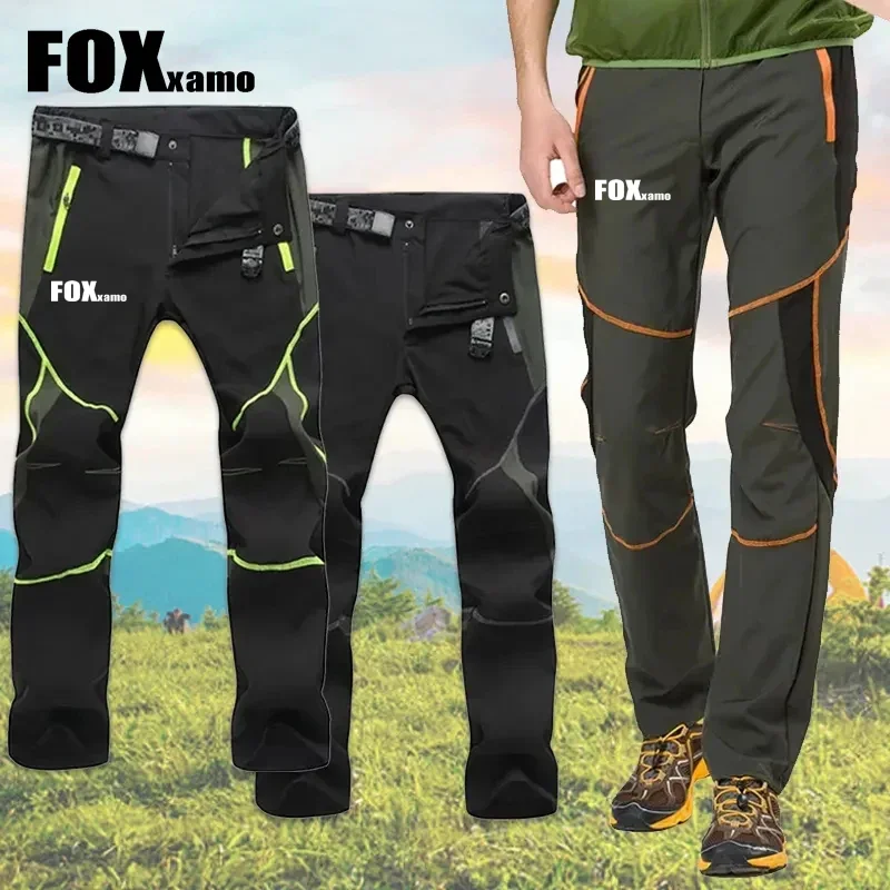 Foxxamo Cycling Men Hiking Pants Wear Resistant Quick Dry Thin Pant Waterproof Elastic Trousers Climbing Trekking Spring Summer