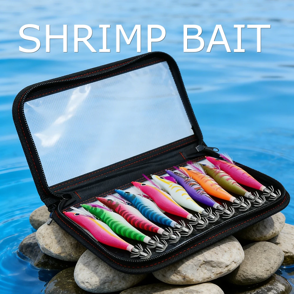 

10 шт., светящаяся приманка для кальмара, джиг-крючок egi, приманка, деревянная приманка для креветок, осьминог, каракатица, грузило, креветка с кольцевой бусиной, рыболовная приманка