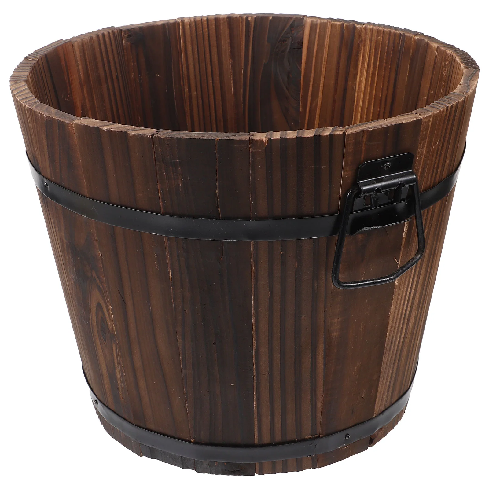 

Country Decor Carbonized Wood Flowerpot Anticorrosion Bucket Wooden Pail Plant Plants Retro Style