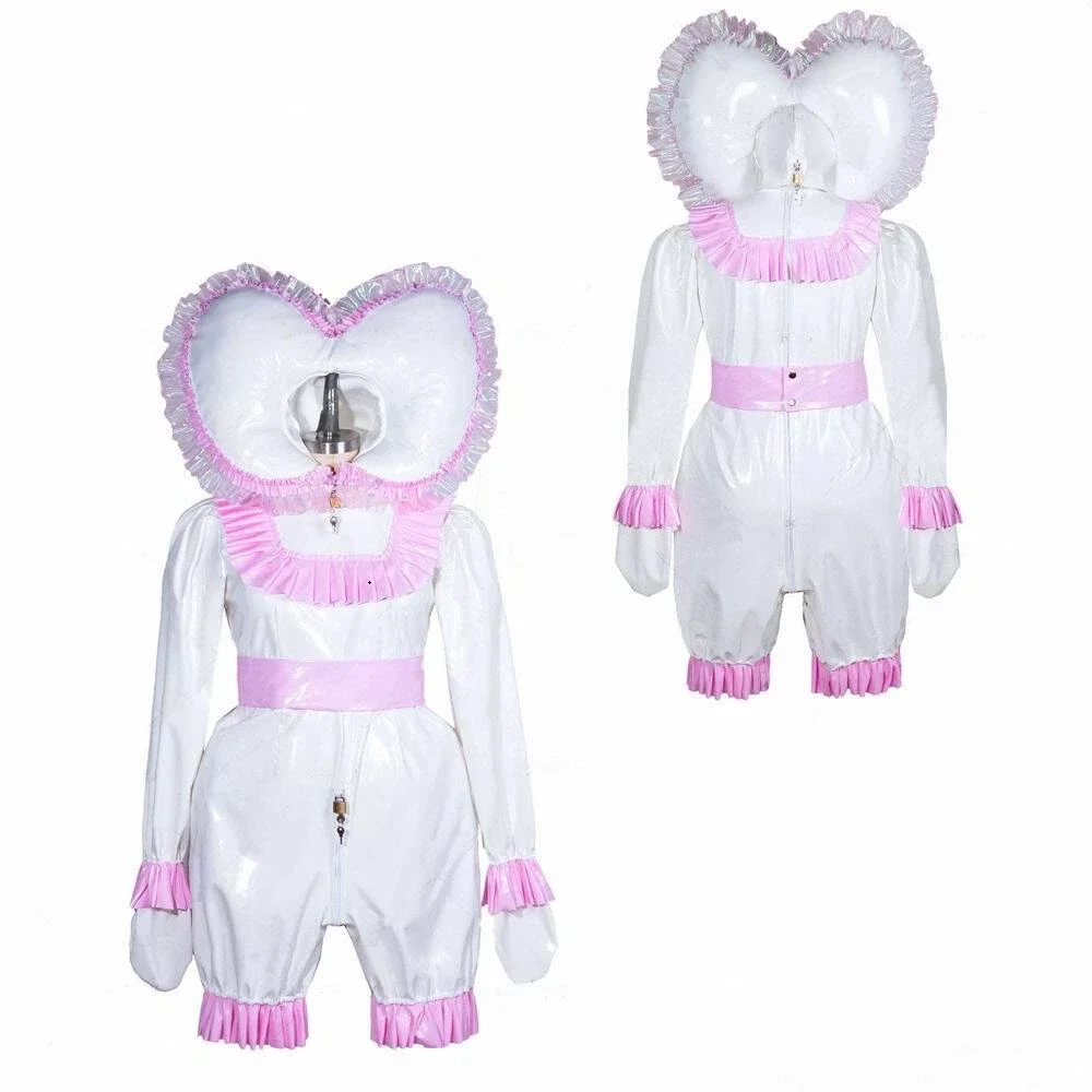 

Sexy adult baby maid sissy girl pink PVC lockable dress cosplay costume Halloween party customization