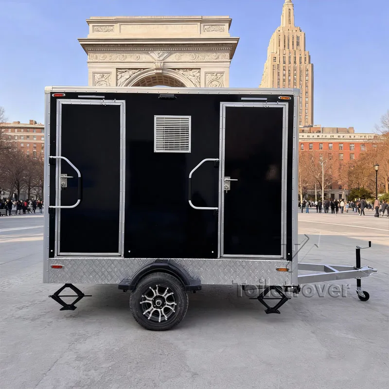 High Quality Portable Bathrooms Toilet Manufacturer Porta Potty with Trailer Car Wheels Fixing Outdoor Use Wedding Sports Game
