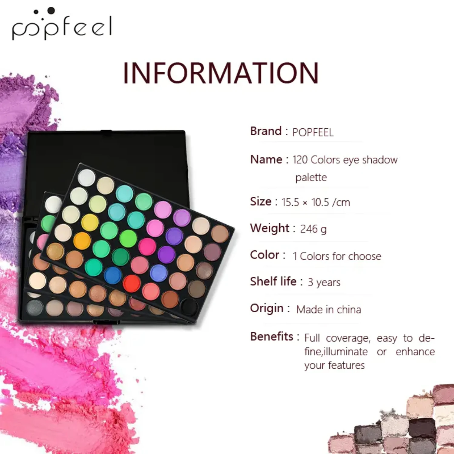 Palette Palette Palette di ombretti per trucco professionale - POPFEEL 120 Ombretto dai bellissimi colori, perfetto per professionisti e tutti i giorni