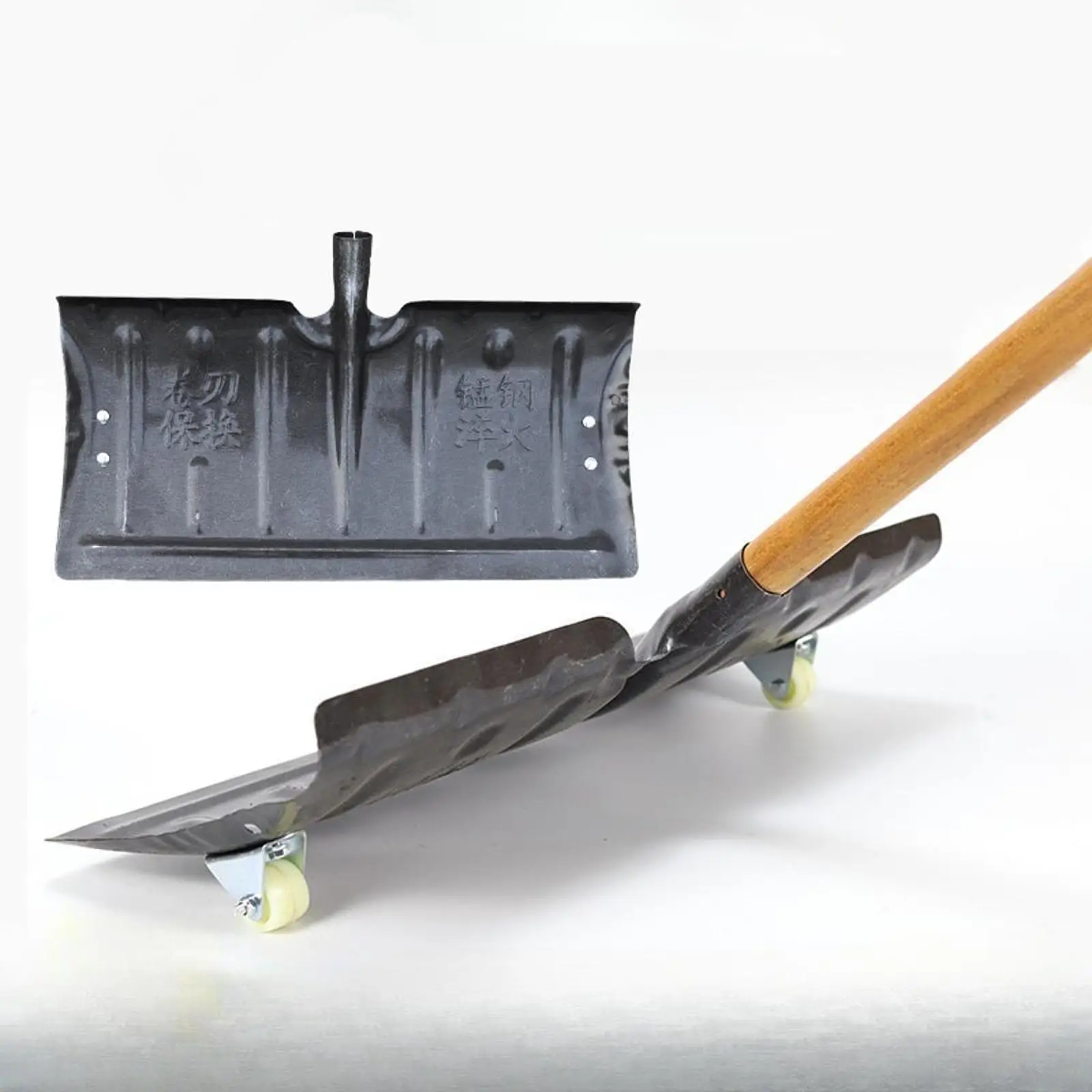 Snow Shovel Head with Wheels Manganese Steel Snow Removal Shovel Tool Snow Cleaner for Driveway Household Doorway Yard Garden