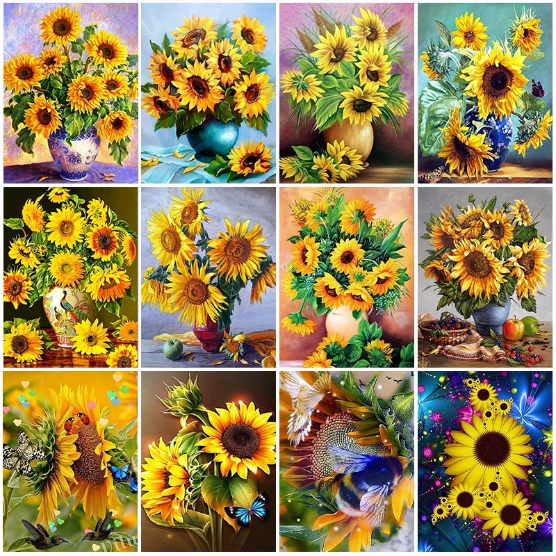 5D DIY Diamond Painting Sunflower Diamond Embroidery Rhinestones Full Round Drill Cross Stitch Mosaic Crafts Home Decor Gifts