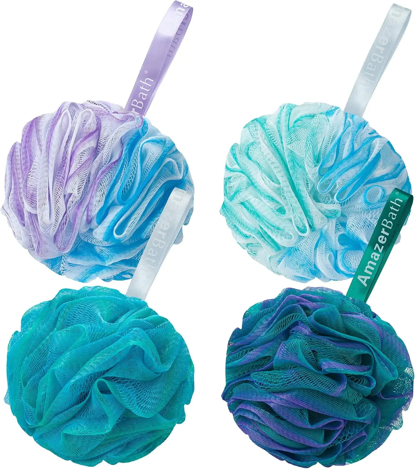 Exfoliating Bath Sponge Set of 4 - Large 75g Each, Soft Loofah for Smooth Skin