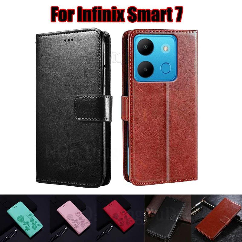 

чехол на Infinix Smart 7 Case Luxury Leather Capa Flip Cover For Carcasas Infinix Smart 7 Plus 7 HD X6515 X6516 X6517 Mujer Etui