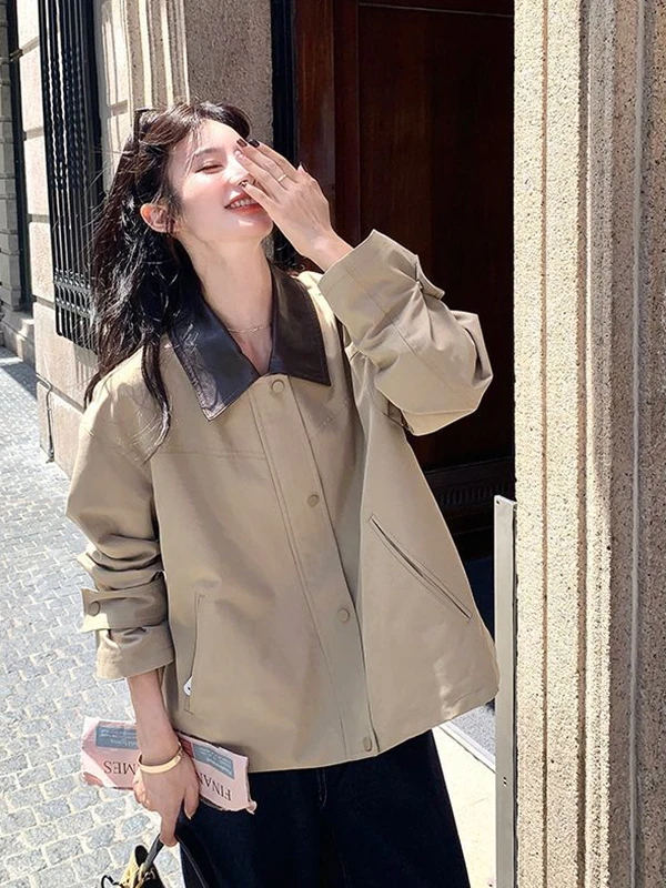 

Женский корейский повседневный кардиган больших размеров с воротником, утягивающий и скрывающий недостатки фигуры, весенняя верхняя одежда