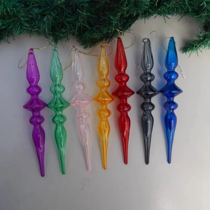 

7pcs/pack 4*22cm Different Color Glass Pendant Handmade Craft Christmas Day Tree Hanging Ornament Festival Decoration Gift
