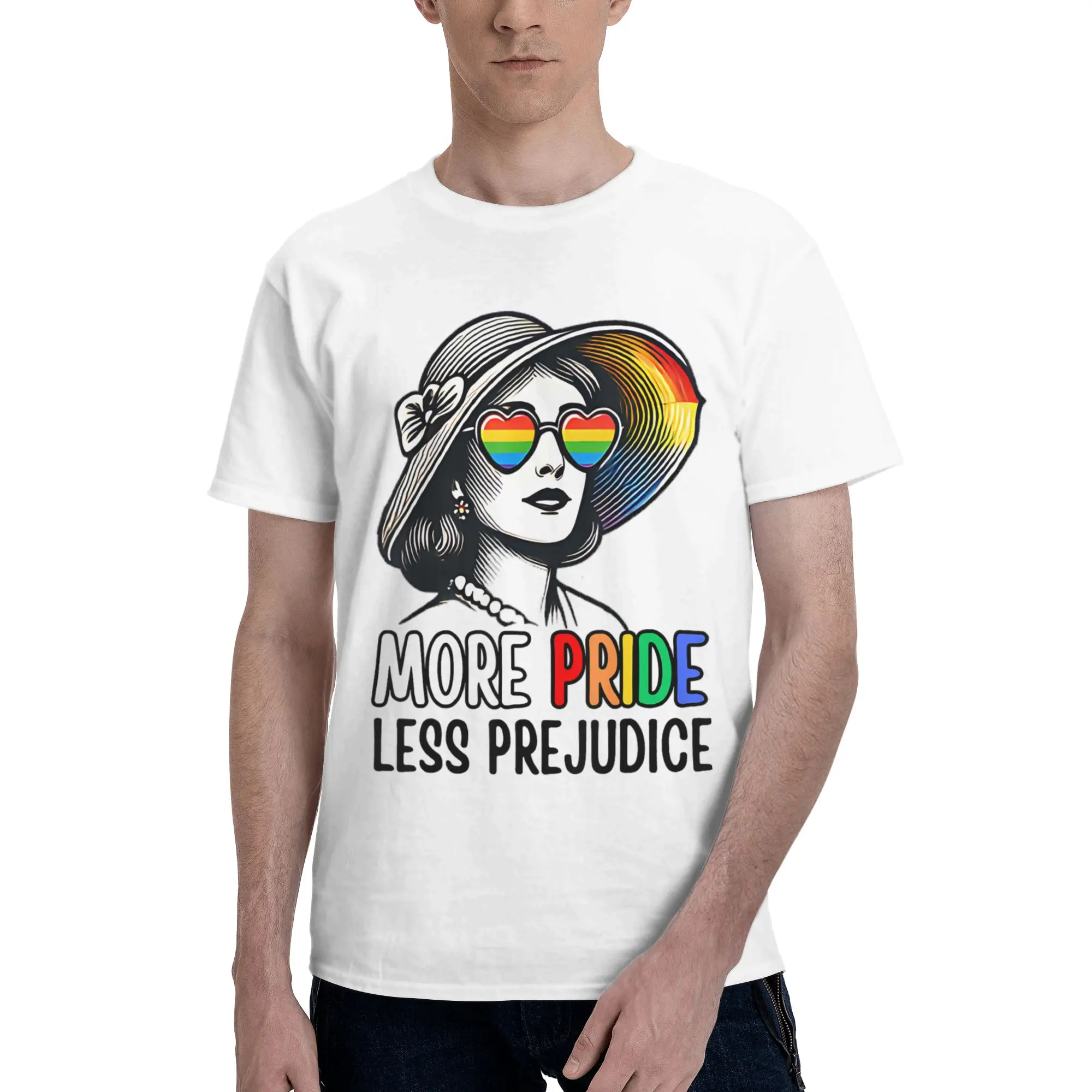 Graphic Printed More Pride Less Prejudice  T Shirt for Men Women  Pure Cotton T-shirts Short Sleeve Tops