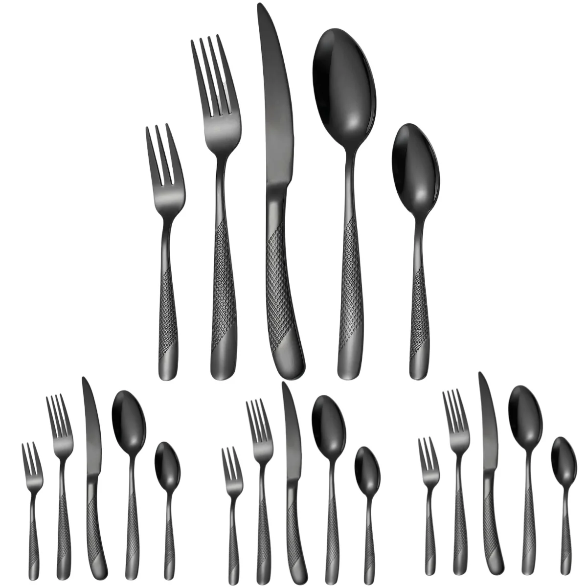 

A · HOUSEWARE Black Silverware Hammered Stainless Steel Flatware Set for 4 Eating Utensils 20 Piece Tableware Spoon Fork Knife