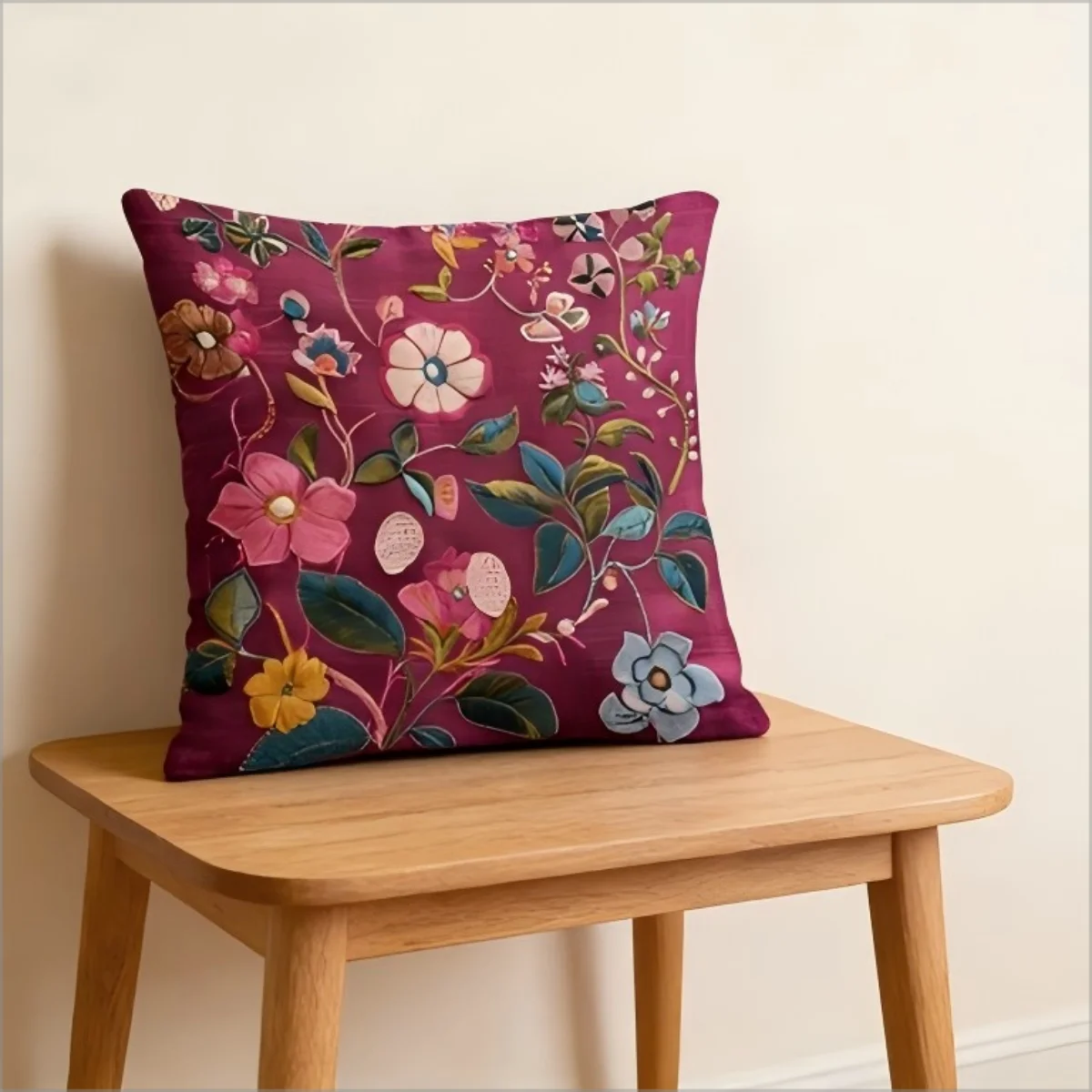 Kissenbezug Fuchsia Magenta Boho Blumendruck Rustikale Leinen-Textur Kissenhülle für Sofa Couch Böhmische Wohnkultur