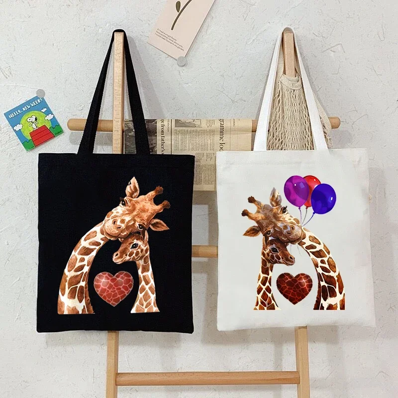

Shopping Bag Giraffe Fashion Cartoon Canvas Portable Tote Bag Women Men Street Aesthetics Style Giraffe Reusable Student Handbag