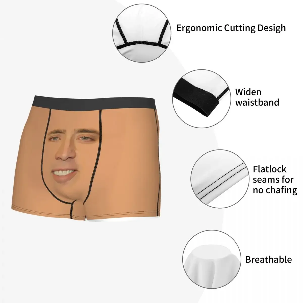 Sexy Male Sexy Nicolas Cage Full Face Underwear Funny Meme Boxer Briefs Men Breathable Shorts Panties Underpants