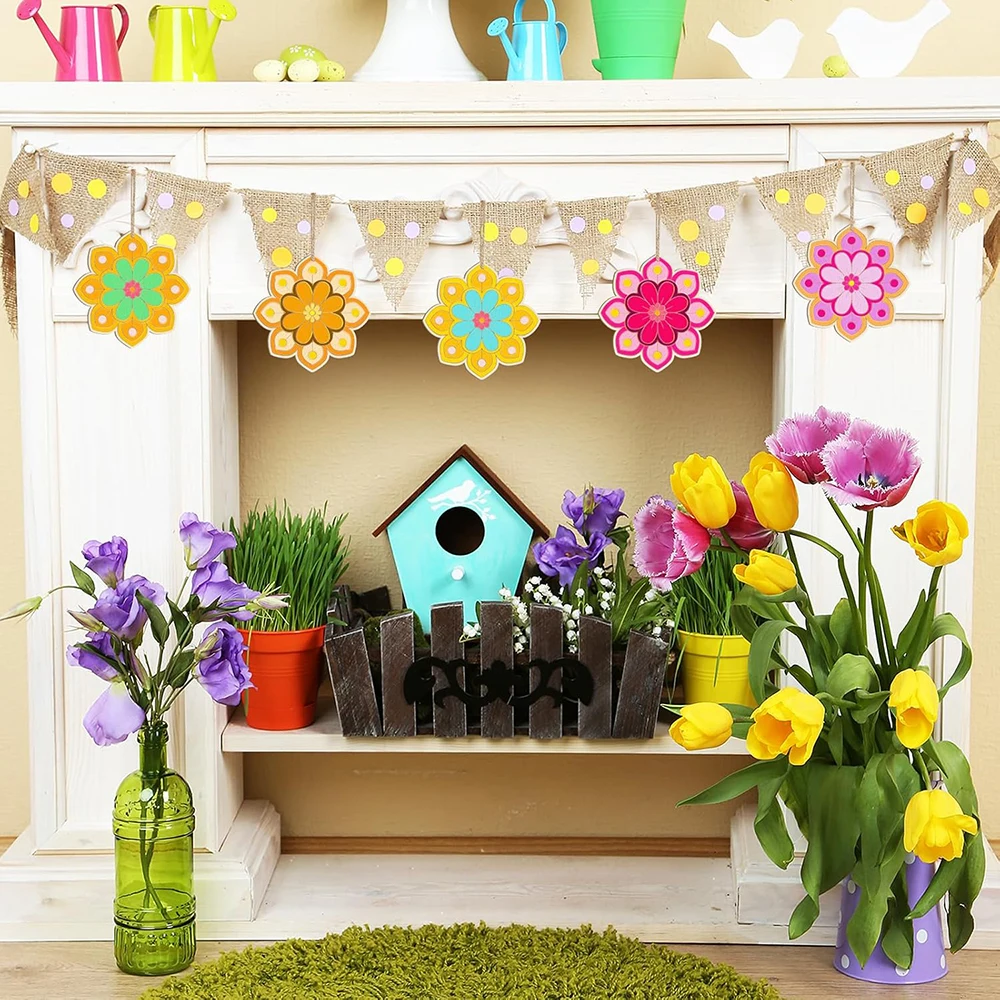 10 قطعة الحلي زهرة خشبية شرائح خشبية غير مكتملة مع ثقب خشبي فارغ عيد الميلاد حلي معلقة DIY بها بنفسك الحرف اليدوية #5