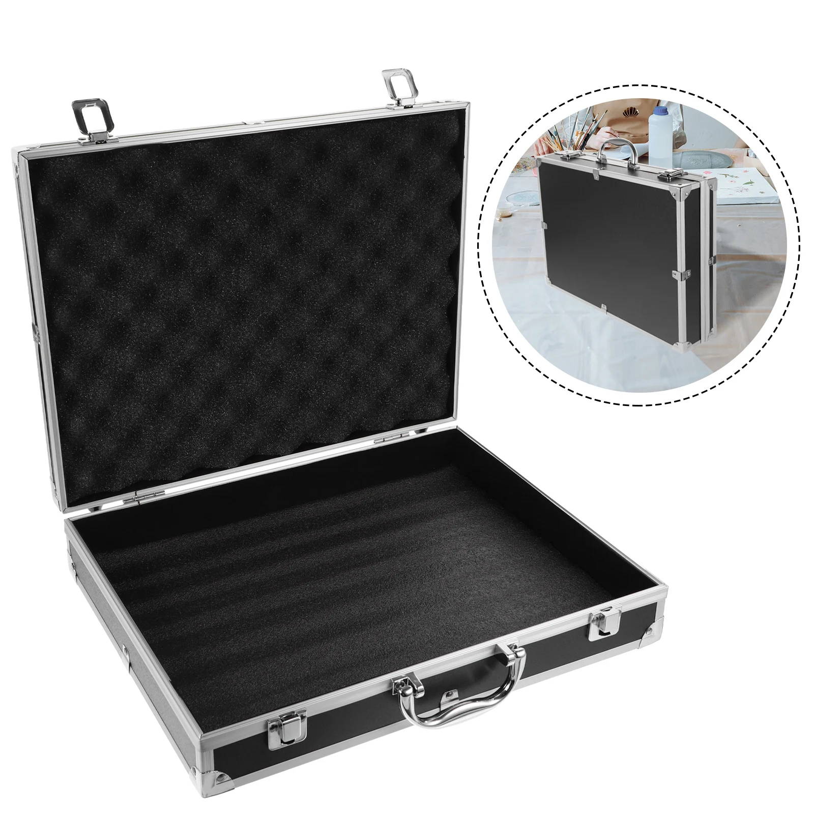Aluminum Toolbox 08 Black Large Capacity Storage Portable Tools Container Medicine Box First Aid Gadgets Travel Workshop Home