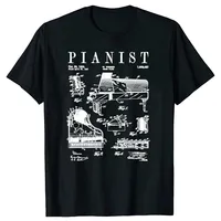 Grand Piano Old Vintage Patent Pianist Drawing T Shirts Summer Cotton Streetwear Short Sleeve Musical Instrument Gifts T-shirt