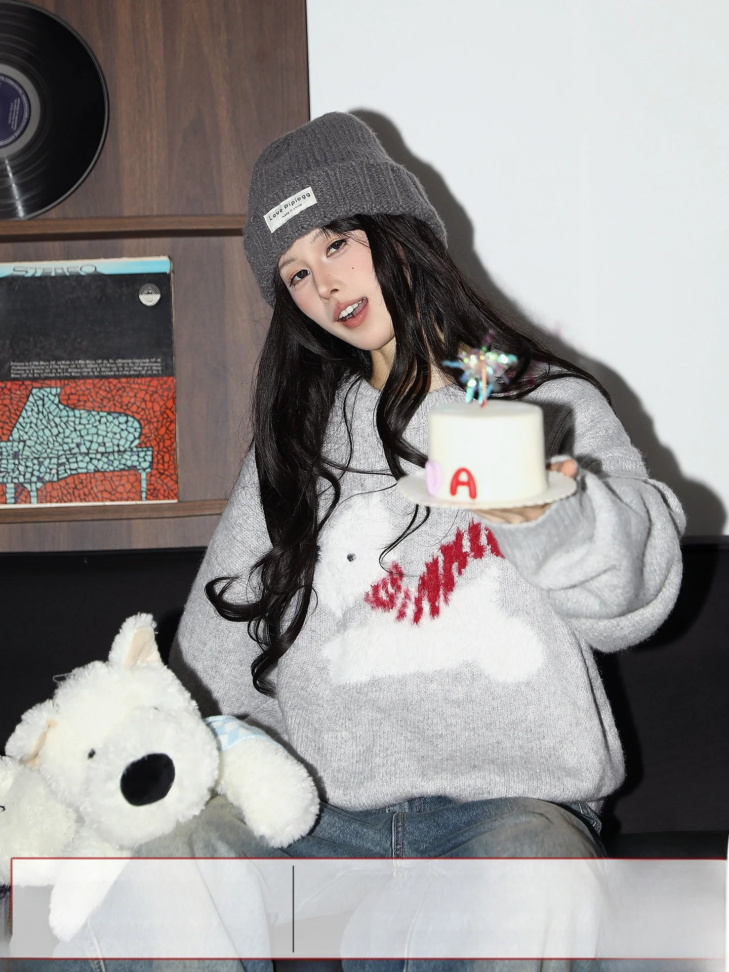 

Свободный вязаный свитер для женщин, осенне-зимний, уличный стиль, с круглым вырезом, длинный рукав, с узором в виде собаки, для ношения под одеждой, повседневный, удобный