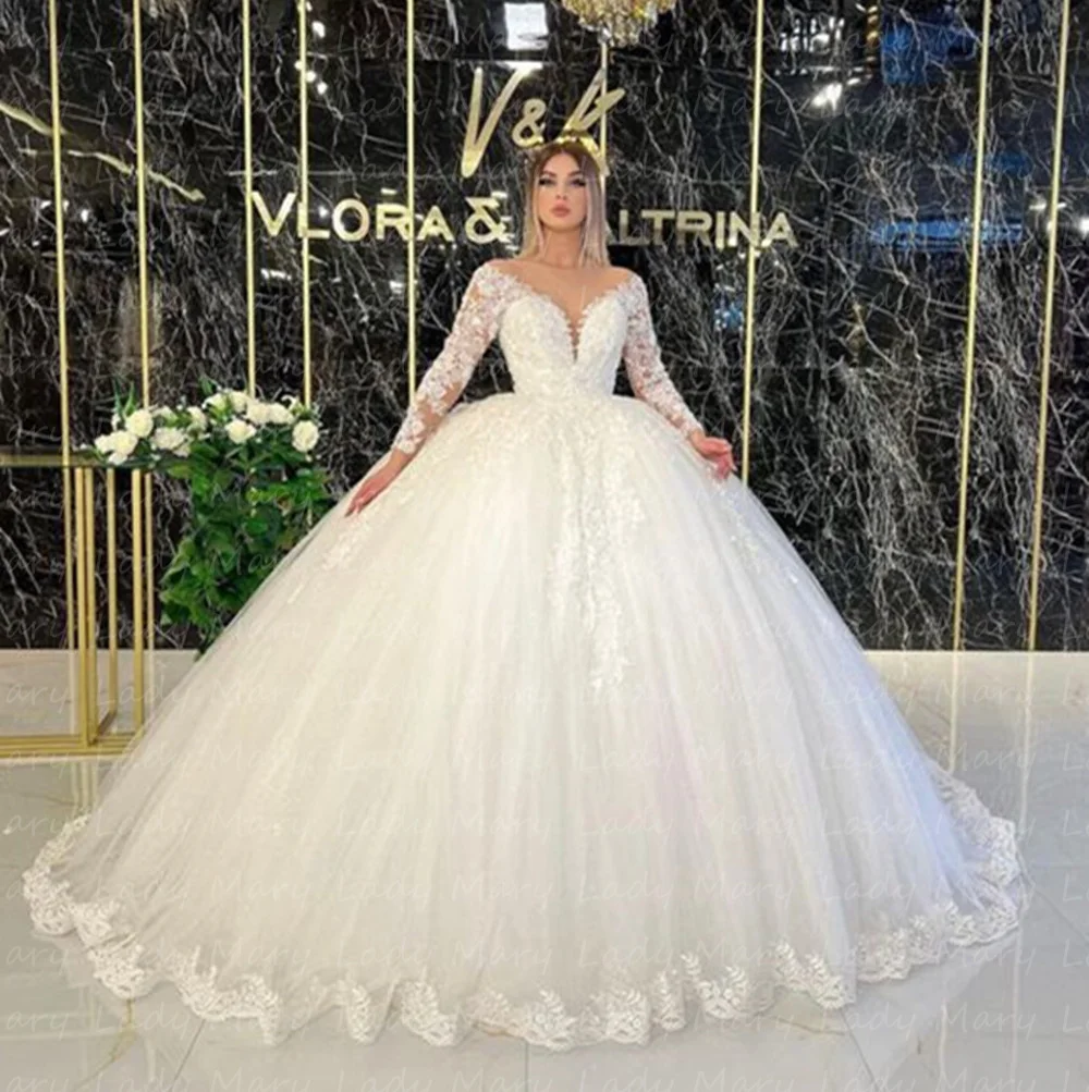 Personalizado Vestidos De Casamento De Renda V Neck Mangas Compridas Elegantes Vestidos De Novia Dubai Mulheres Formal Marriage Robe