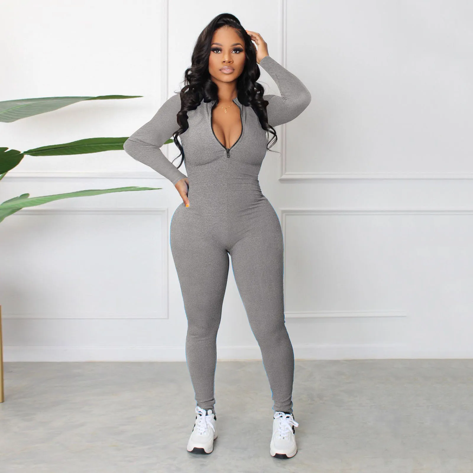 

Fitness Outfit Female Casual Sport Workout Zipper Jumpsuit Women Romper Long Sleeves Skinny Activity Wear Overalls Tops 2024