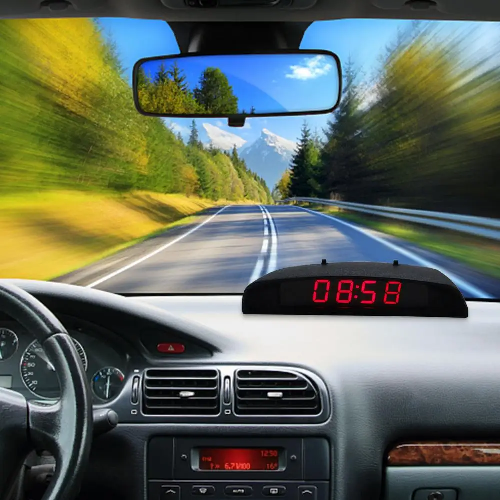 Practical Electronic Clock  3-in-1 Function Sturdy Car Thermometer  LED Car Digital Clock