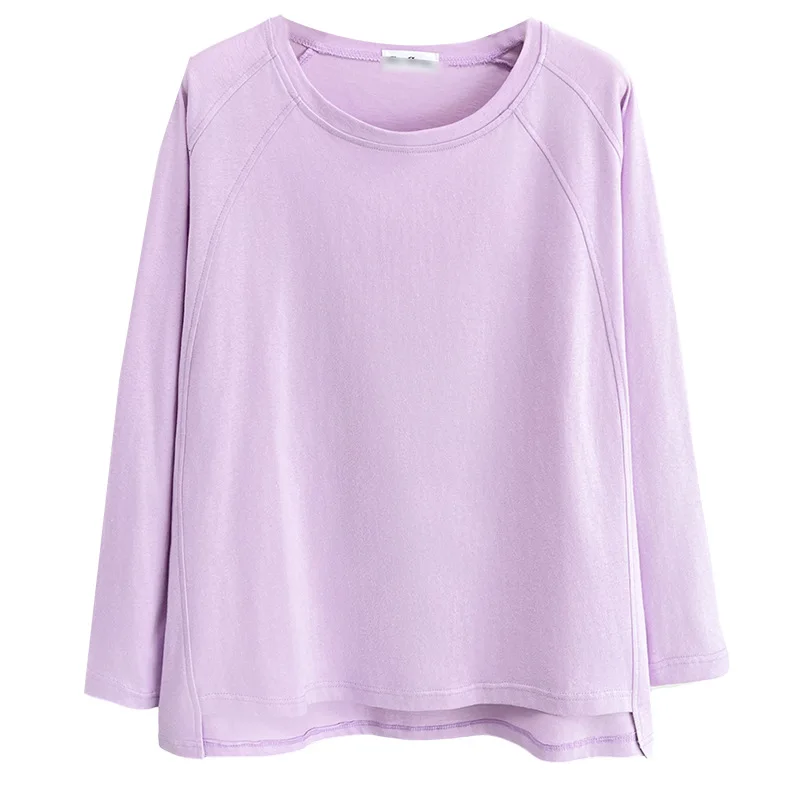 

Женская футболка больших размеров, осень 2023, новый стиль, повседневные однотонные лоскутные хлопковые топы с длинными рукавами